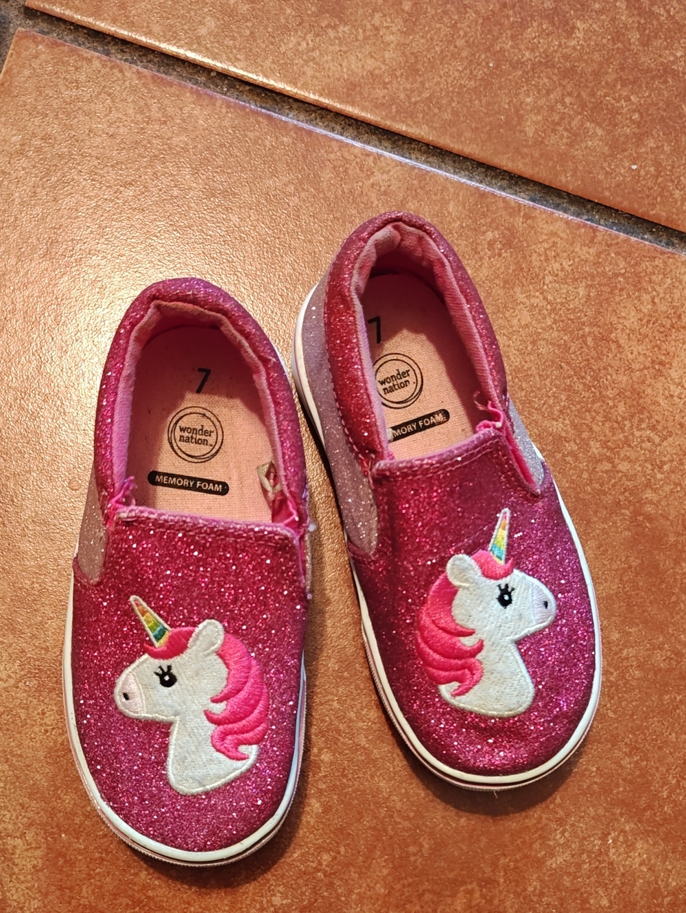 wonder nation Pink Glitter Unicorn Slip-On Sneakers